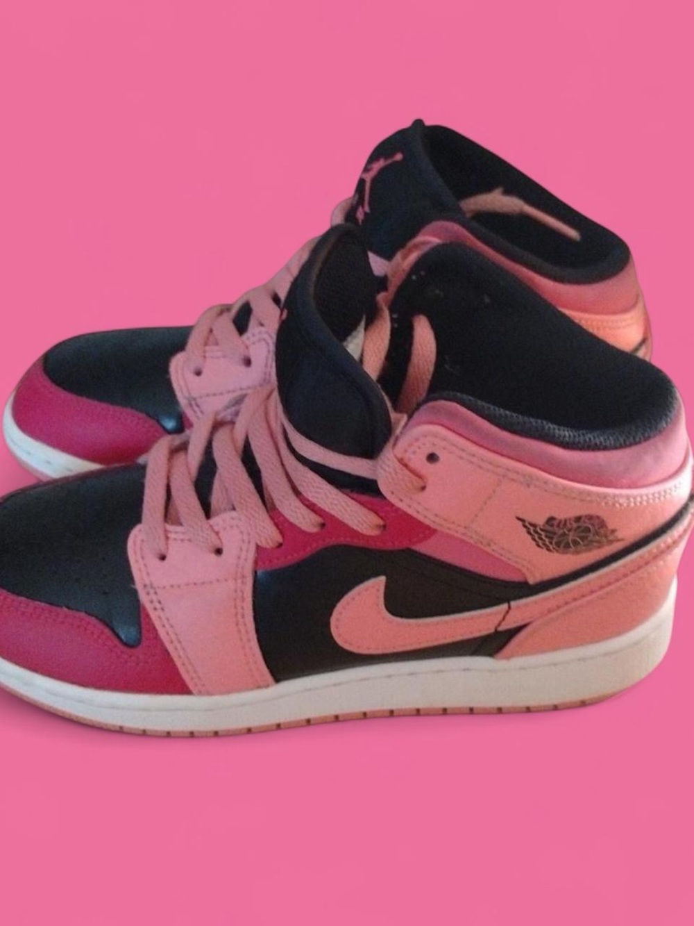 Nike Air Jordan 1 Mid Pink and Black Retro Swoosh